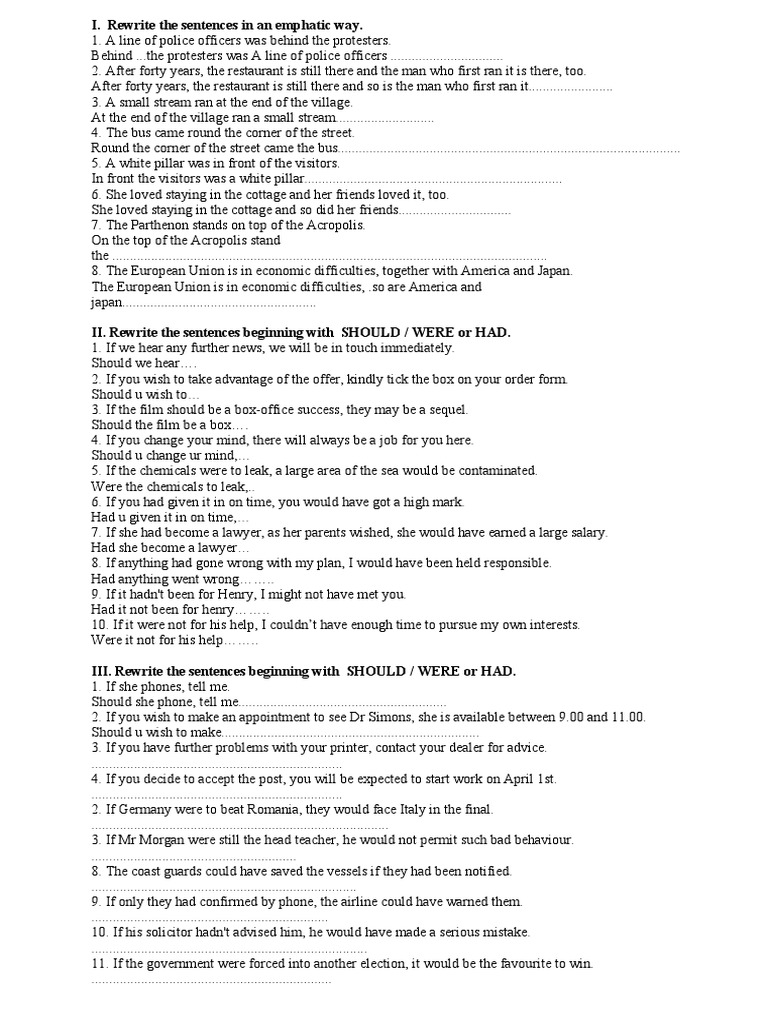Emphatic Sentence Rewriting Guide | PDF