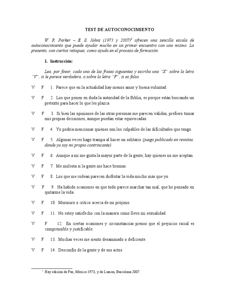 Test de Autoconocimiento Personal PDF | PDF