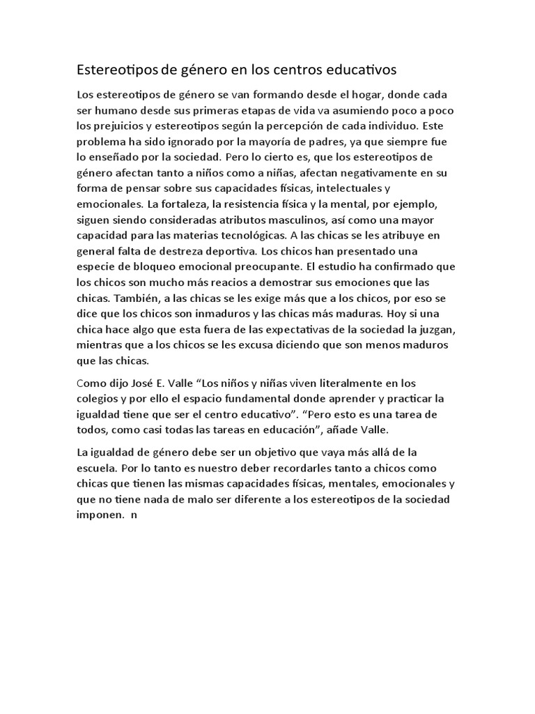 Estereotipos de Género en Los Centros Educativos | PDF