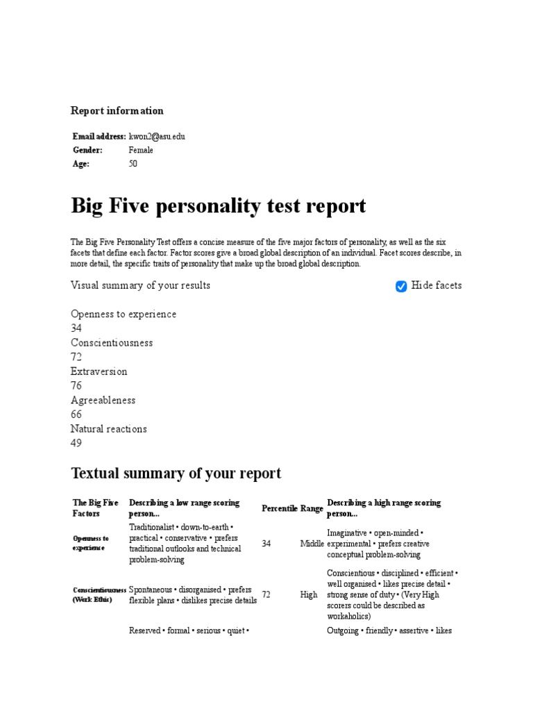 Big 5 Personality Test PDF Psychological Theories Psychology