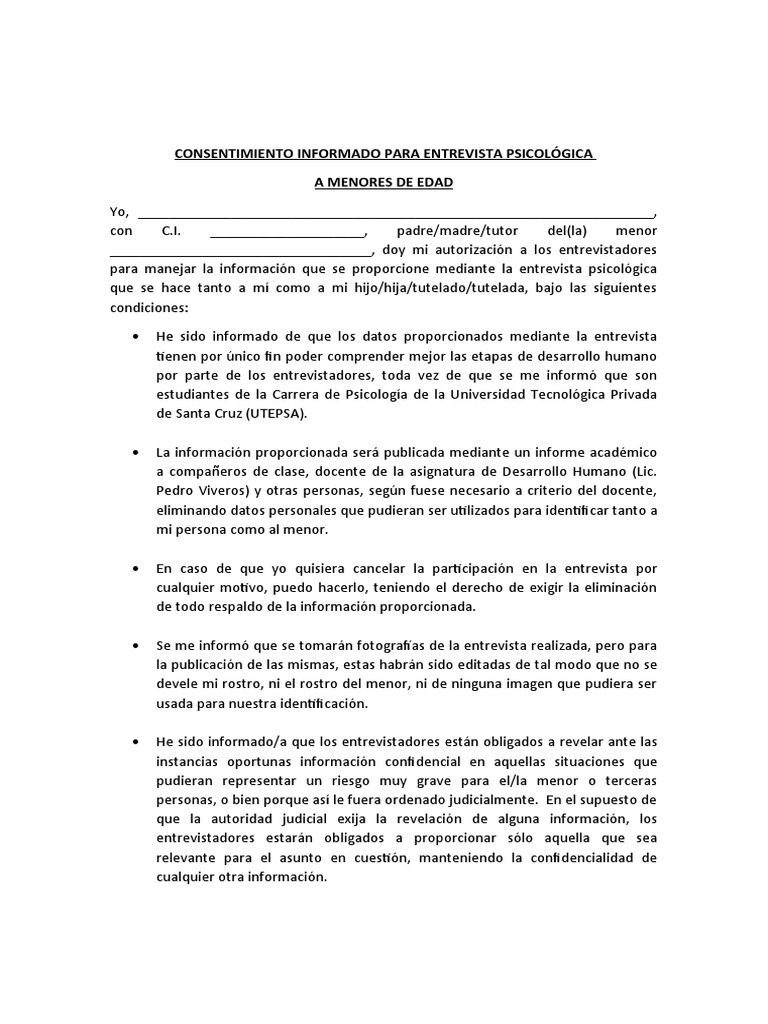 Consentimiento Informado para Entrevista Psicológica | PDF ...