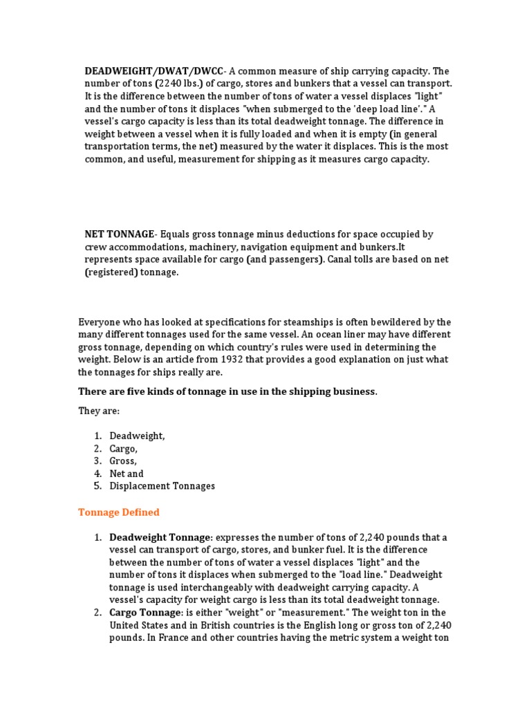 Understanding Ship Tonnages A Detailed Explanation of Deadweight