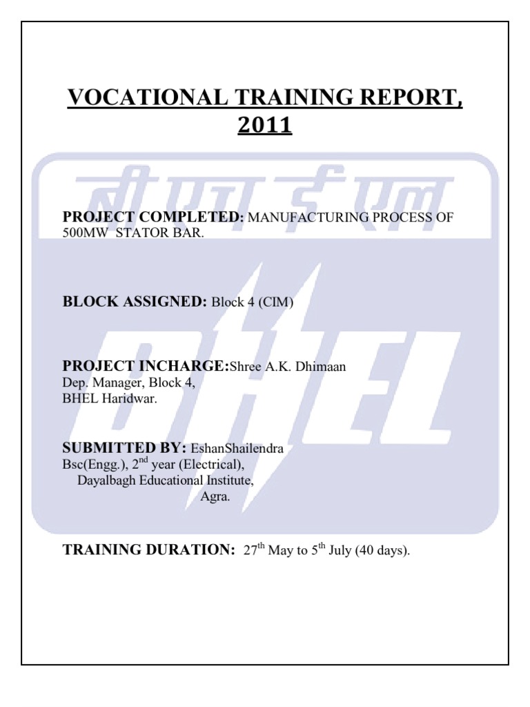 BHEL Vocational Training Report | PDF | Locomotives | Electric Power ...