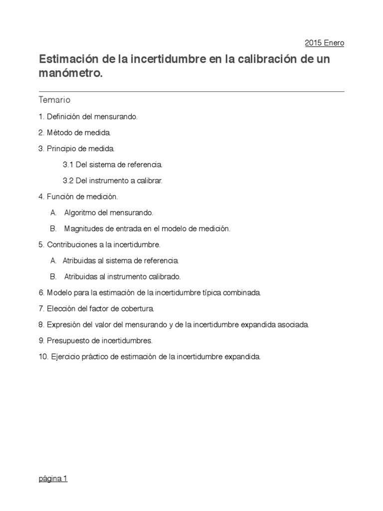 Incertidumbre en Calibración de Manómetros | PDF | Medición | Calibración
