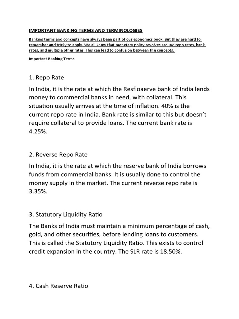 Key Banking Terms Explained | PDF | Reserve Bank Of India | Banks