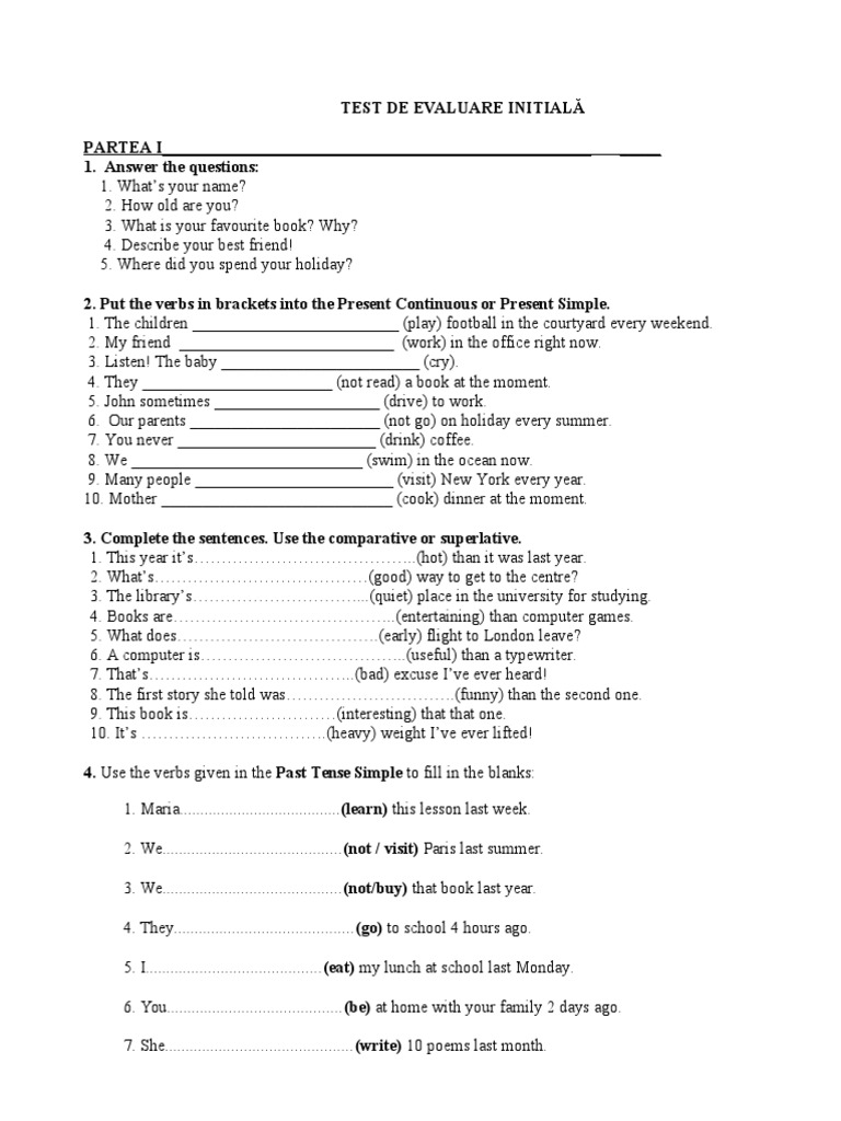 Test de Evaluare Initiala 7b | PDF | Grammar | Languages