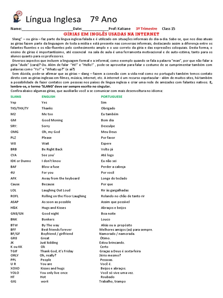 Gírias em Inglês | PDF | Língua inglesa | Internet