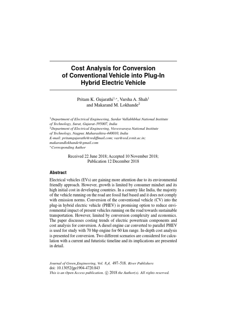 Cost Analysis for CV to PHEV Conversion | PDF | Plug In Hybrid ...