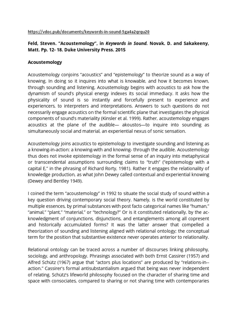 Understanding Acoustemology: Sound and Knowledge | PDF | Anthropology ...
