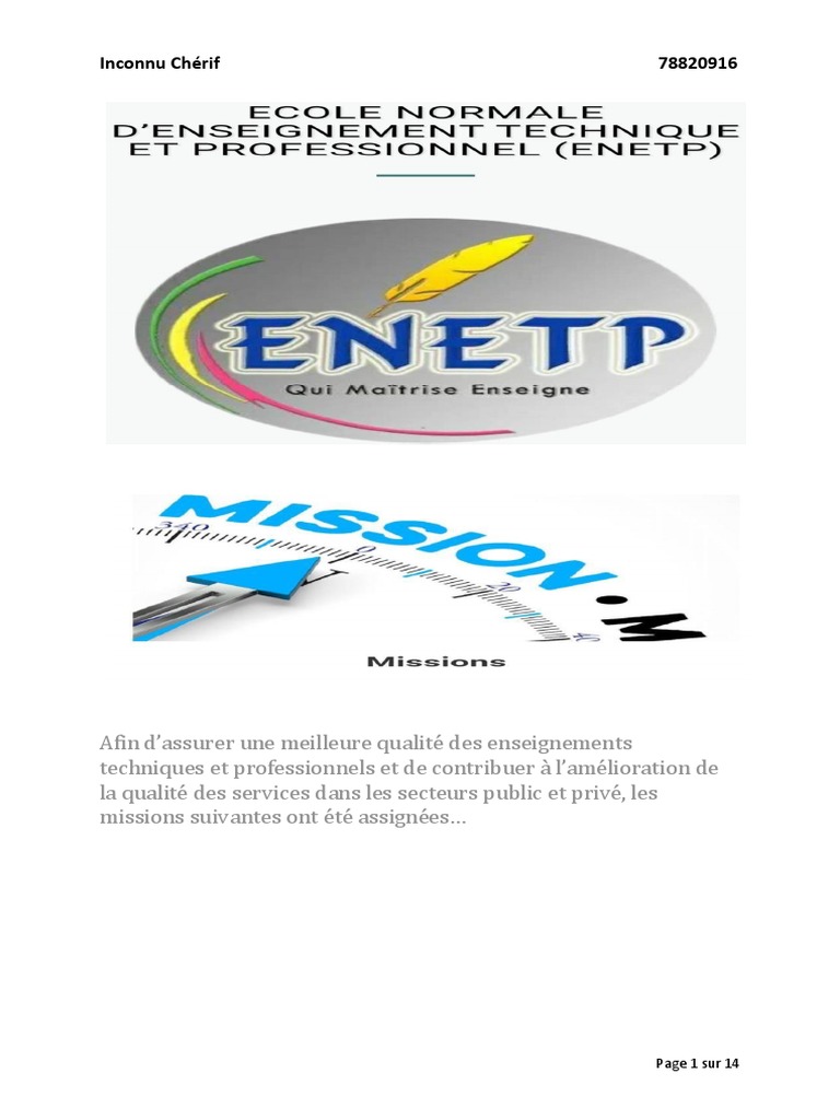 Filières et Débouchés de l'ENETP | PDF | Exploitation minière | Génie ...
