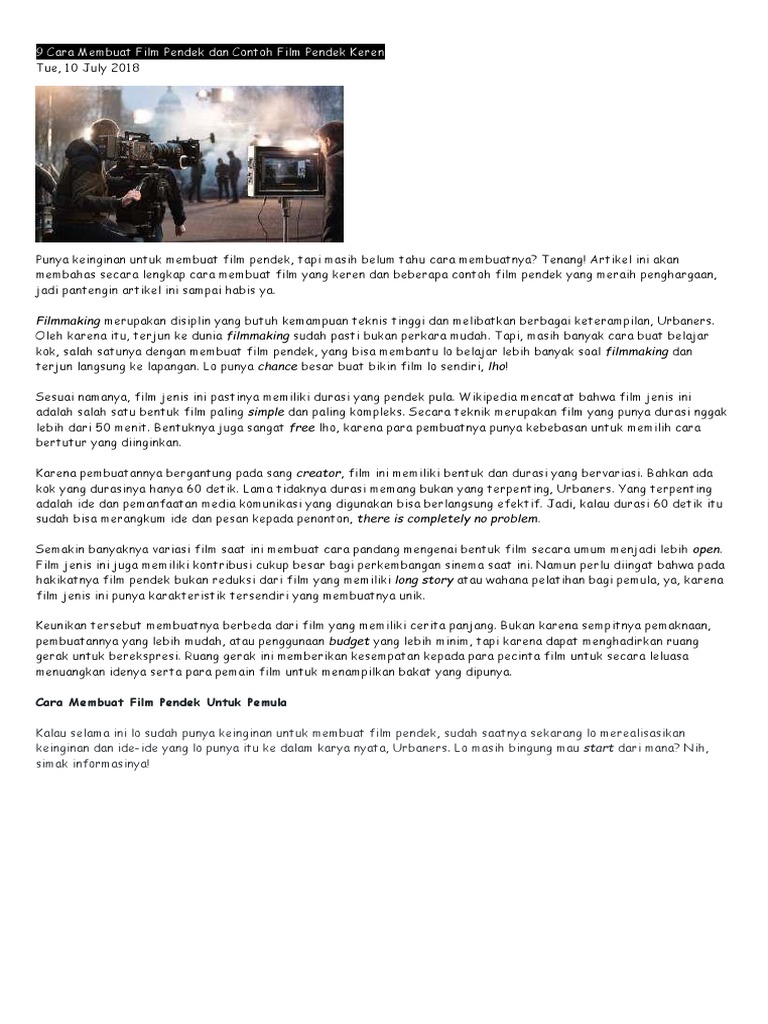 9 Cara Membuat Film Pendek Dan Contoh Film Pendek Keren | PDF