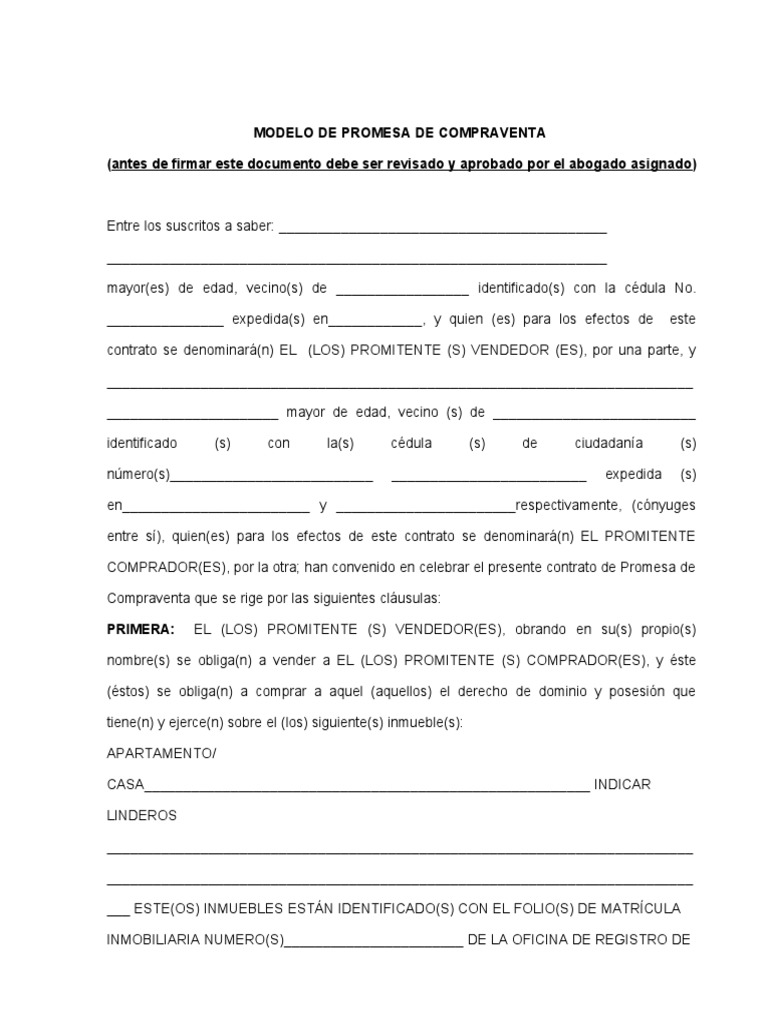 Modelo de Promesa de Compraventa Inmueble | PDF | Ley común | Justicia
