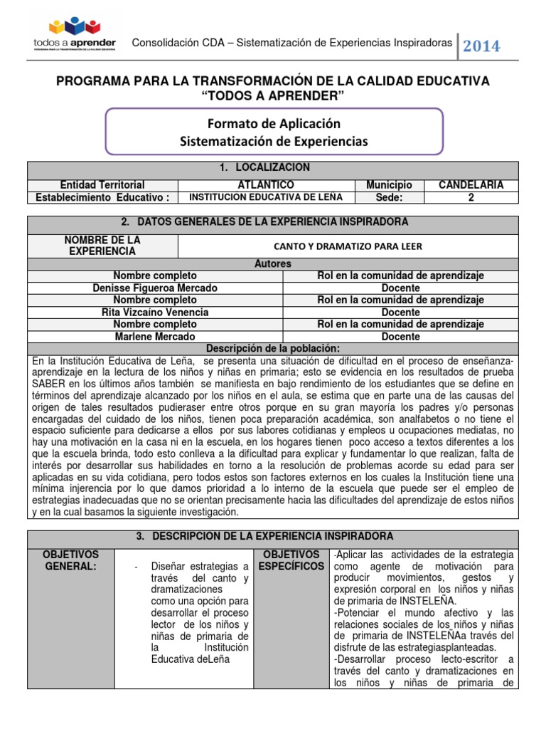 Sistematizacic3b3n de Experiencias Cda | PDF | Aprendizaje | Método de ...