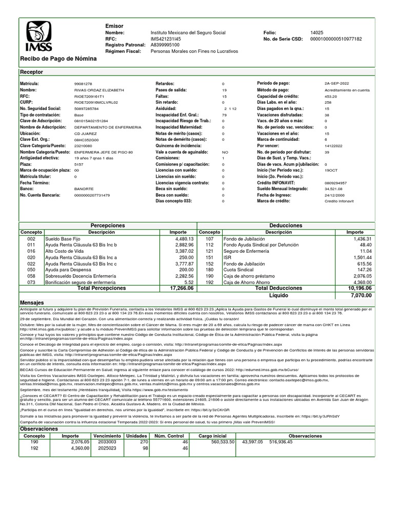 Recibo de Pago de Nómina Emisor PDF Costo de la vida Ciencias de