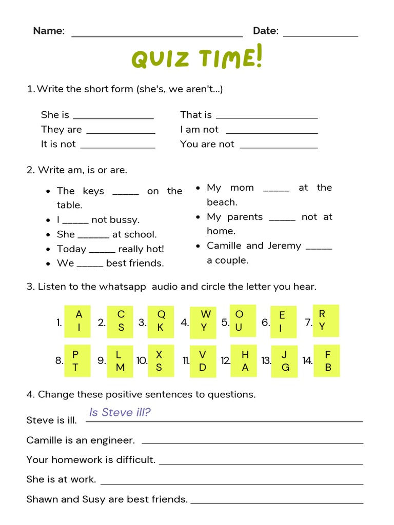 To Be and Questions: Quiz | PDF