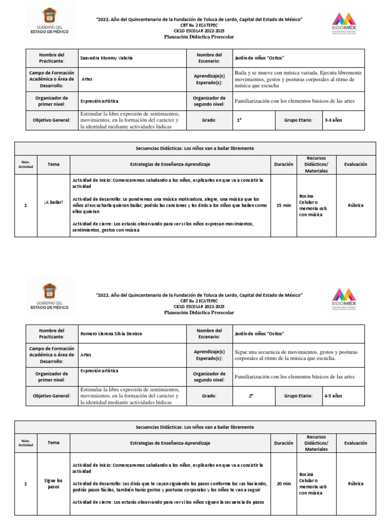 Formato de Planeación Preescolar 2022 (2) - Comprimido | PDF