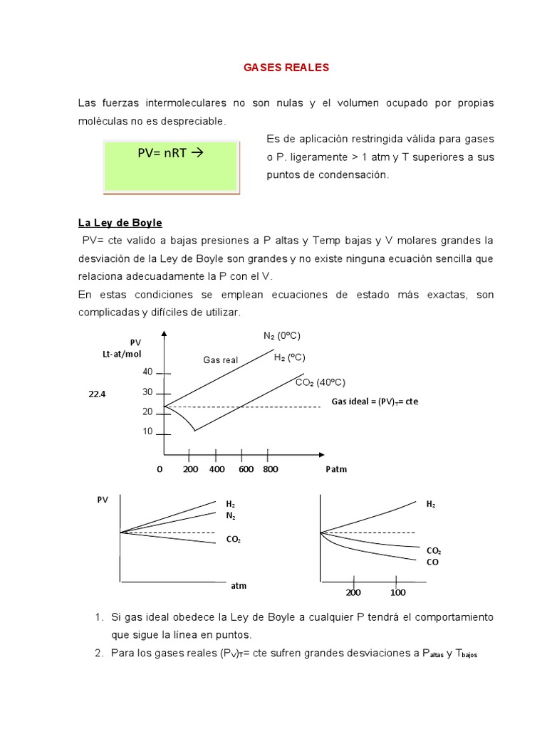 Comportamiento de Gases Reales y Leyes | PDF | Gases | Probabilidad ...