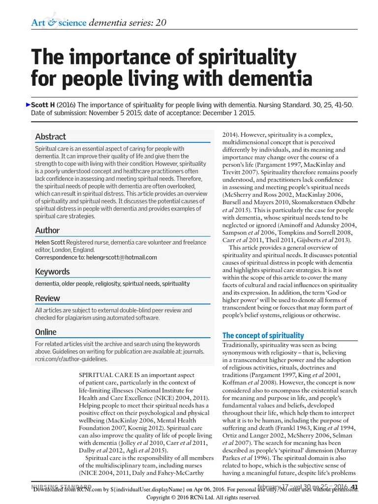 The Importance of Spirituality | PDF | Dementia | Spirituality