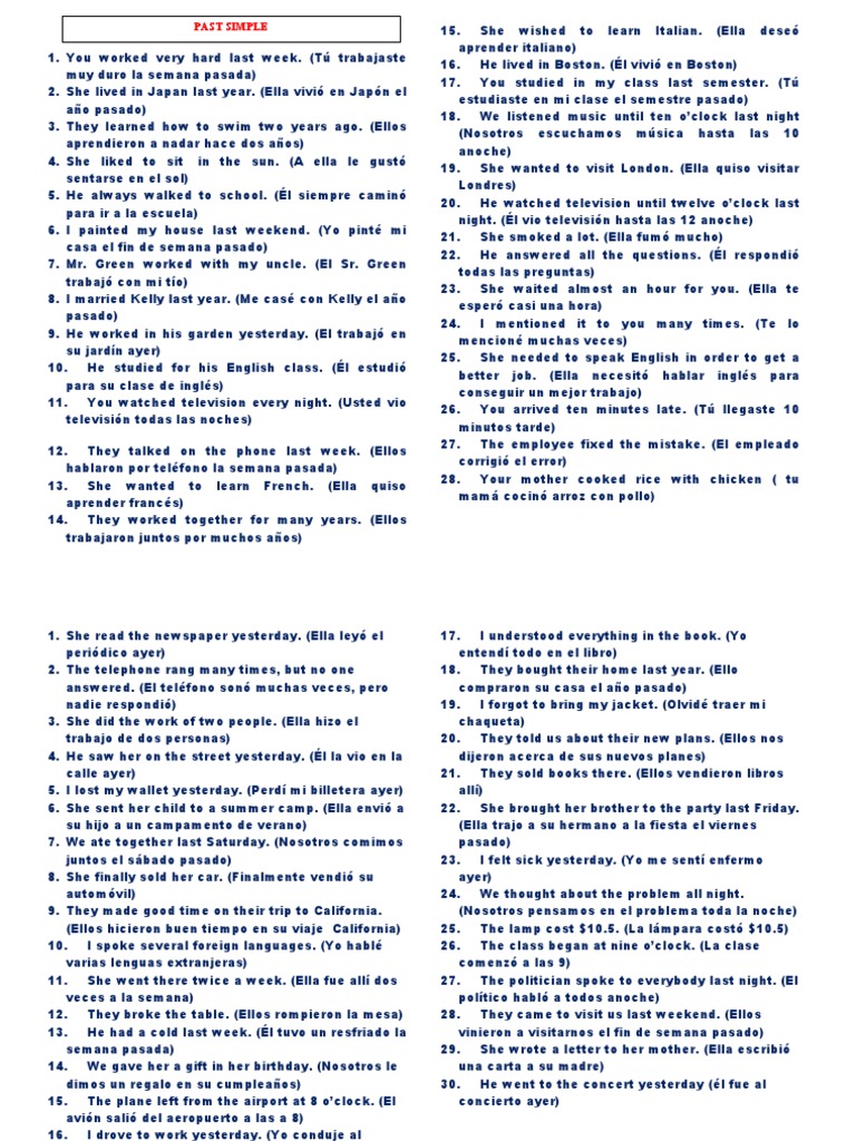 Oraciones en Pasado Simple y Present Perfect | PDF