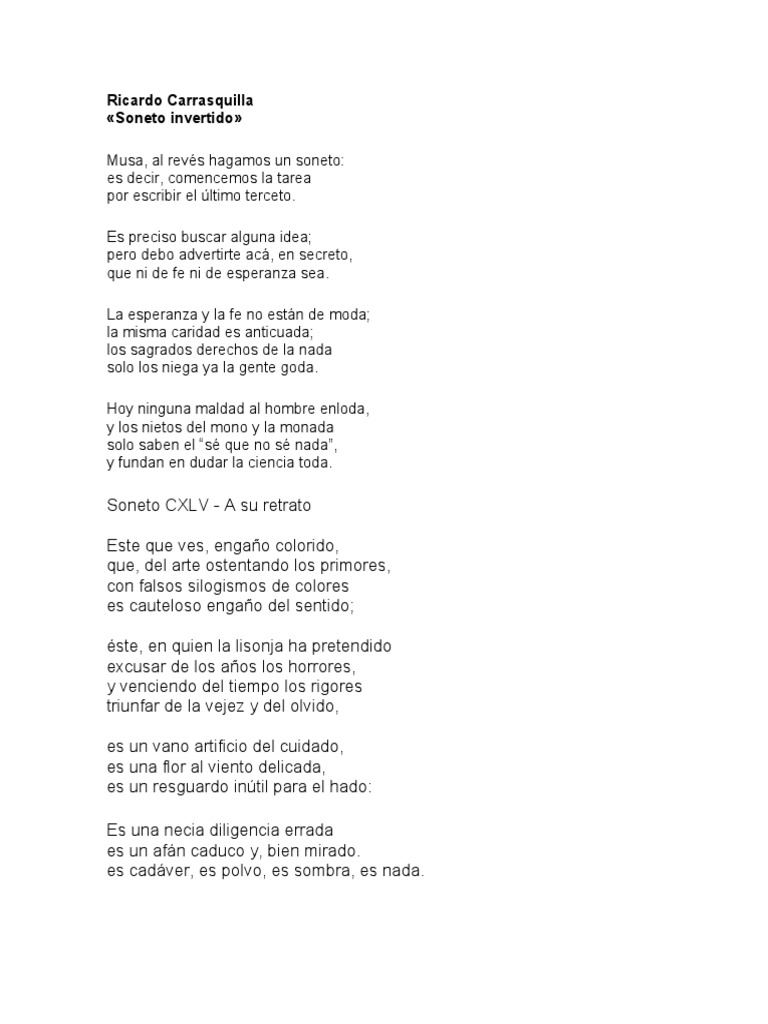 Soneto Invertido de Ricardo Carrasquilla | PDF