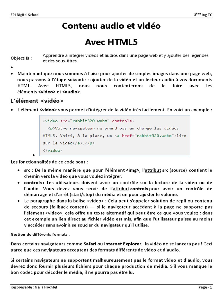 Intégration audio et vidéo en HTML5 | PDF | Informatique