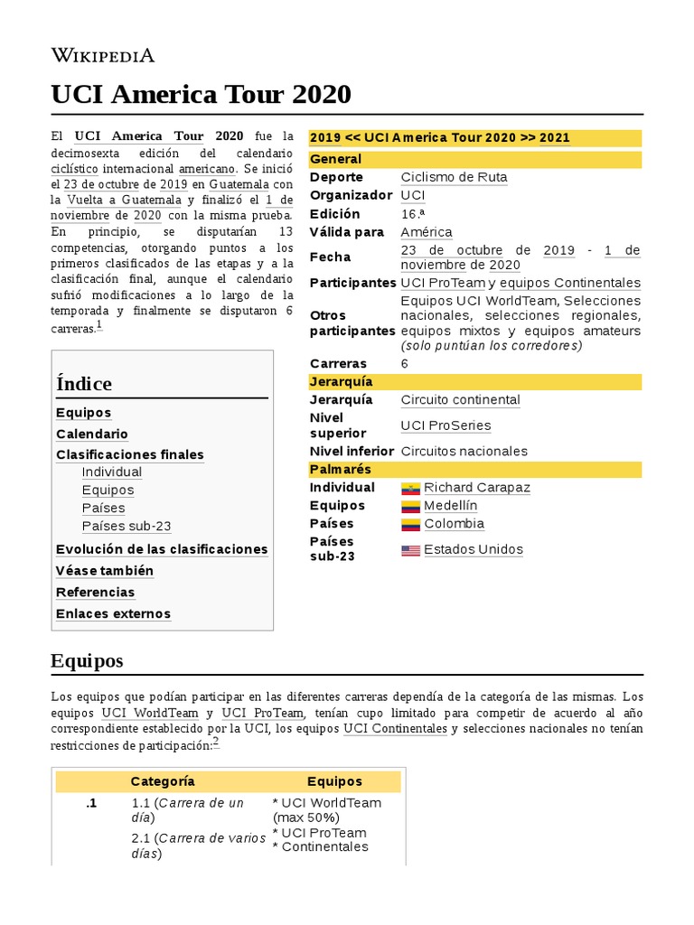 UCI America Tour 2020 PDF Carrera de bicicletas Competiciones