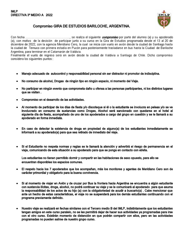 Compromiso Gira de Estudios Bariloche 2022 | PDF