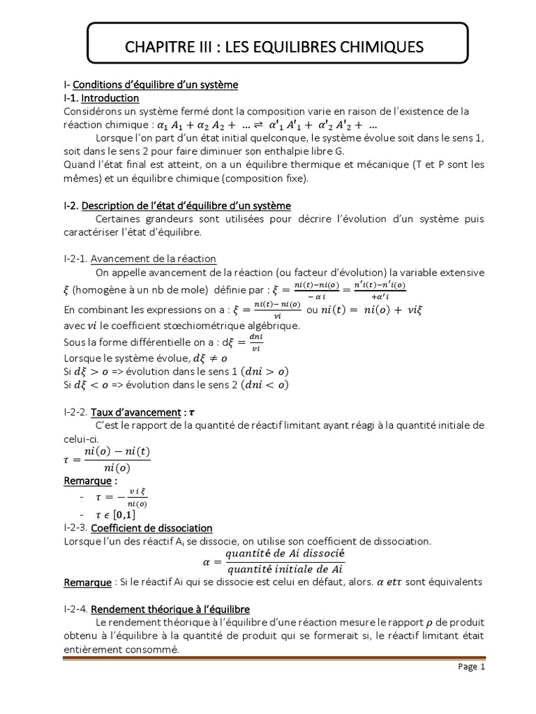 Conditions des équilibres chimiques | PDF | Équilibre chimique | Règle ...