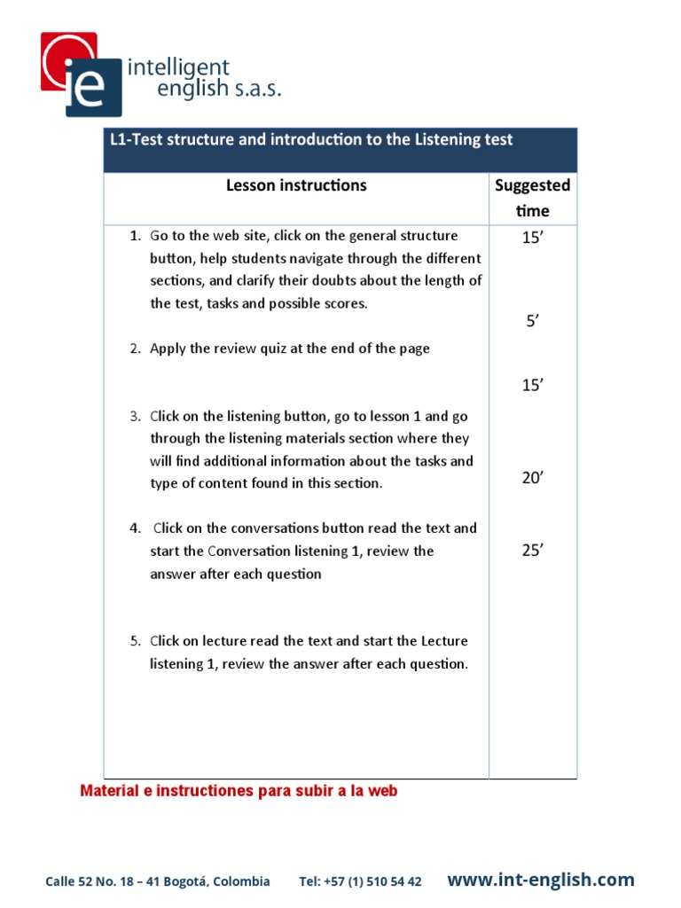 L1-Test Structure and Introduction To The Listening Test: Lesson ...
