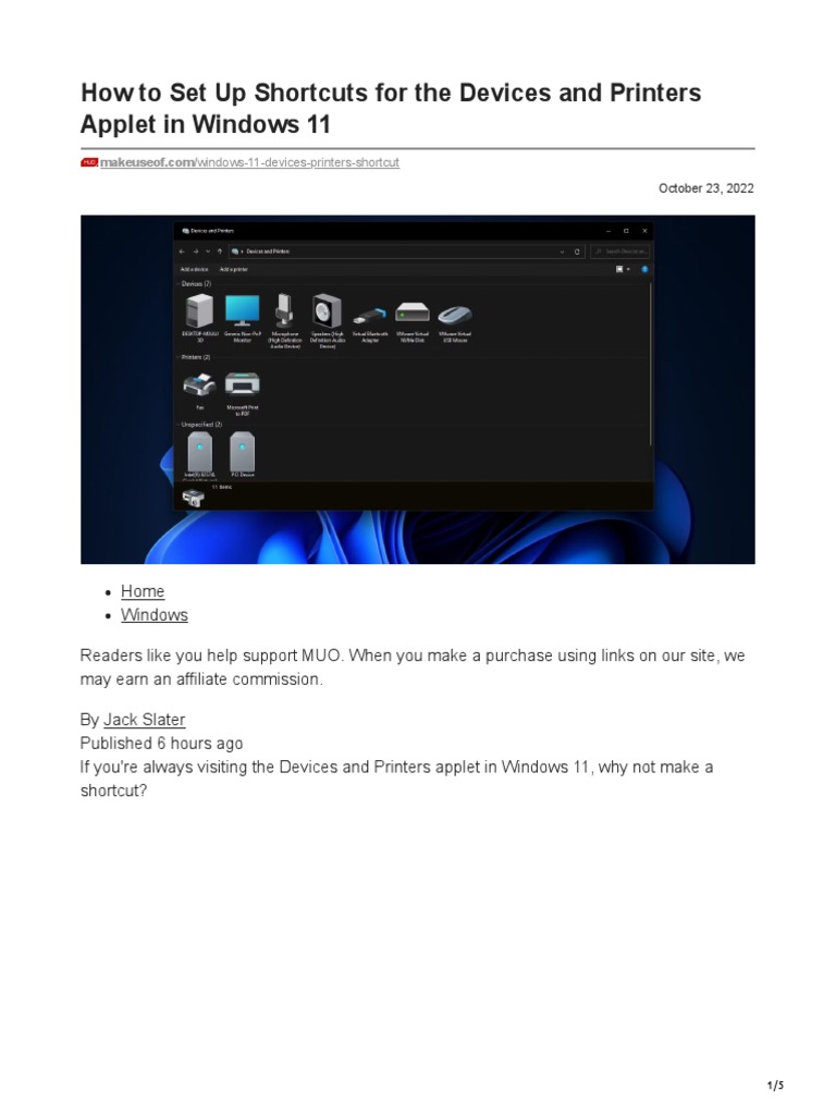 How To Set Up Shortcuts For The Devices and Printers Applet in Windows