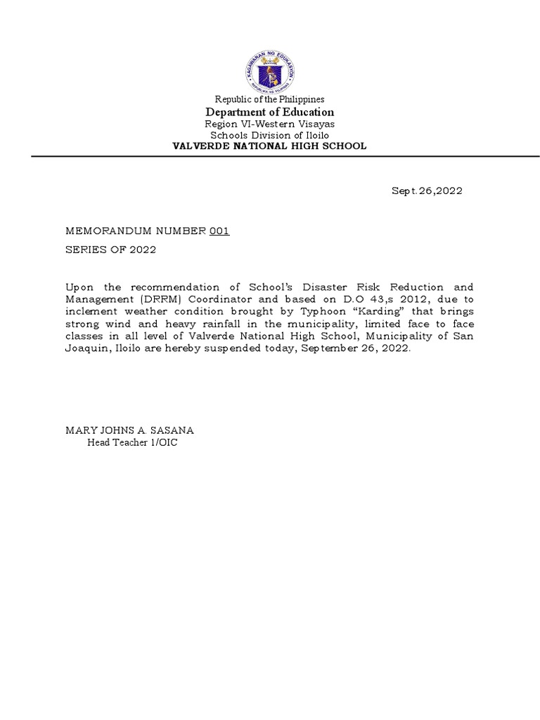 Memo On The Suspension of Classes PDF