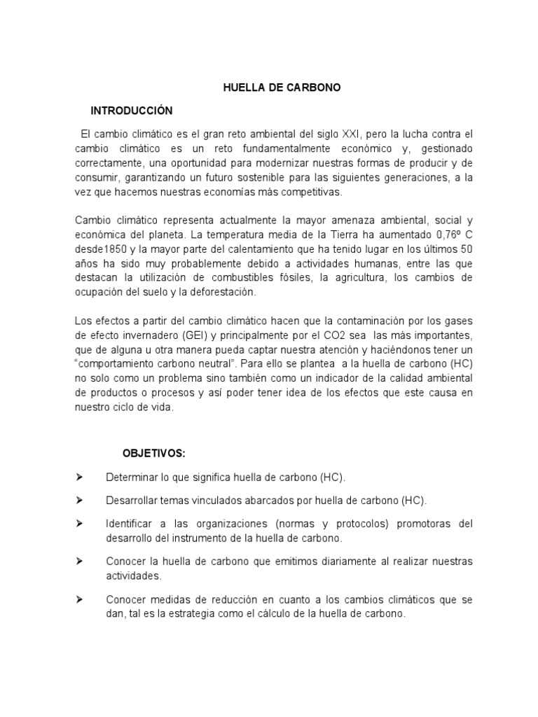 Huella de Carbono | PDF | Huella de carbono | Gases de efecto invernadero