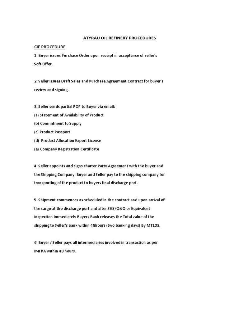 Atyrau Oil Refinery CIF Procedures | PDF | Letter Of Credit | Service ...
