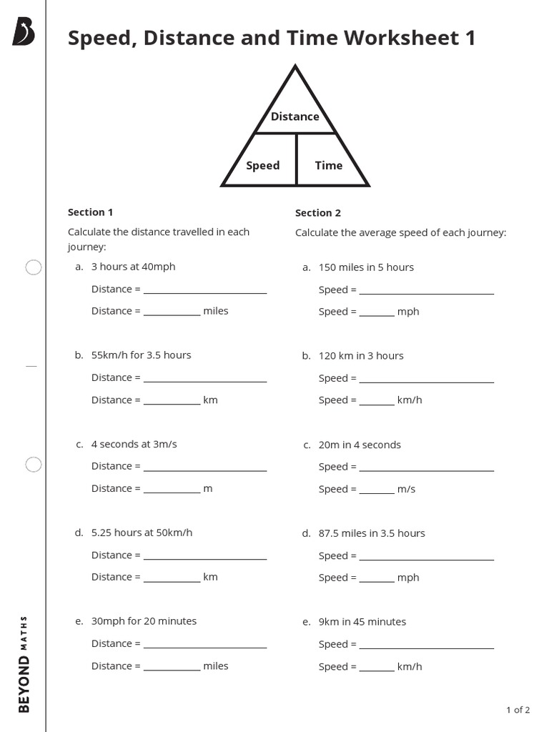 Worksheet 1 Speed Distance and Time PDF Speed Mechanics
