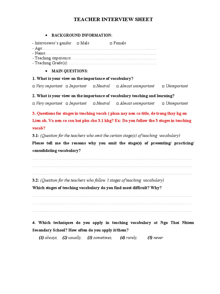 Teacher Interview Sheet | PDF