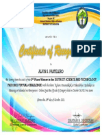 District Science Fair 2021 Coach Award Certificate