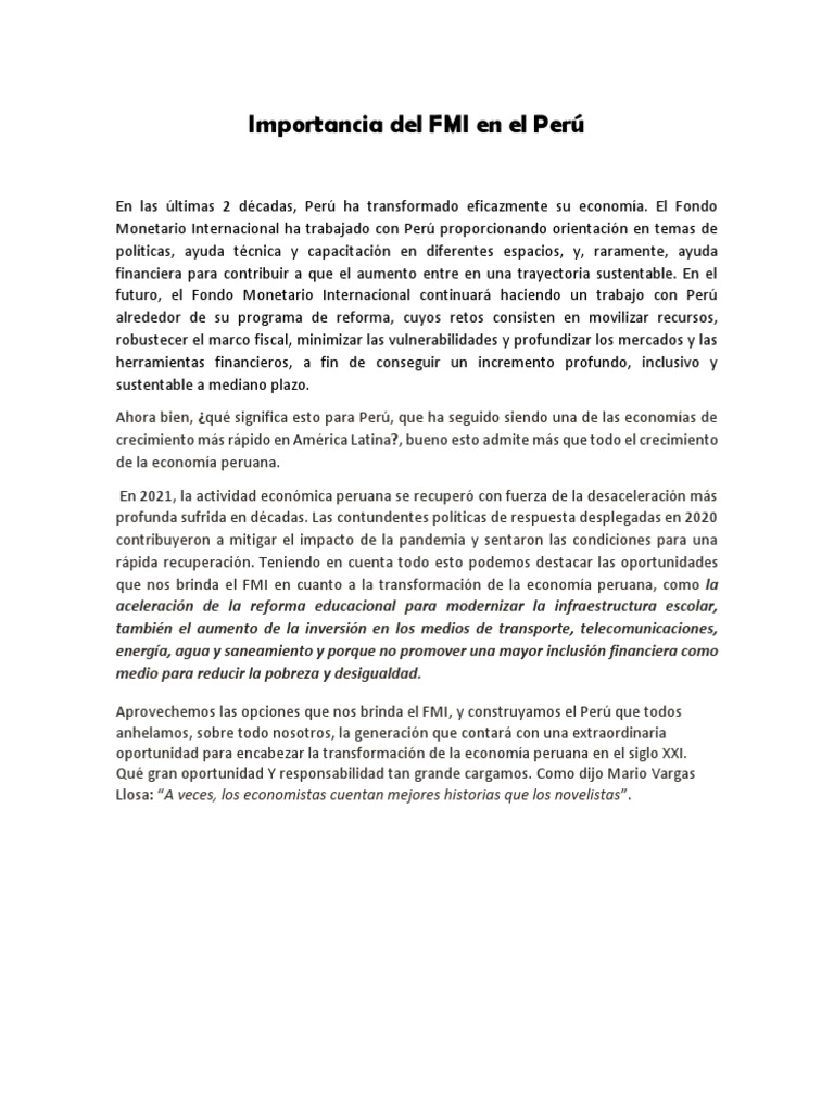 Importancia Del FMI en El Perú | PDF