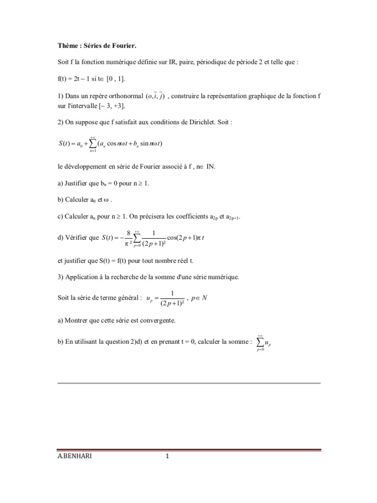 Exercices Corrigés sur les Séries de Fourier | PDF | Série de Fourier ...