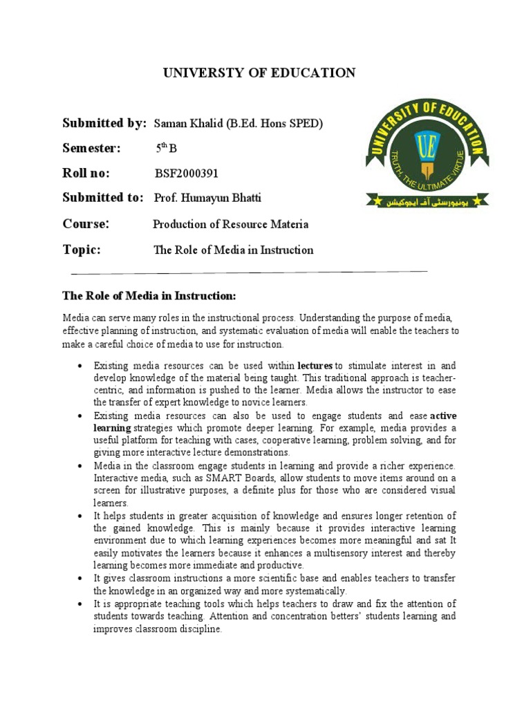Assignment Production Matirial Edited | PDF | Learning | Teaching Method