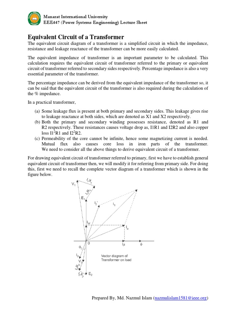 Power System Engineering PDF Transformer Electrical Impedance