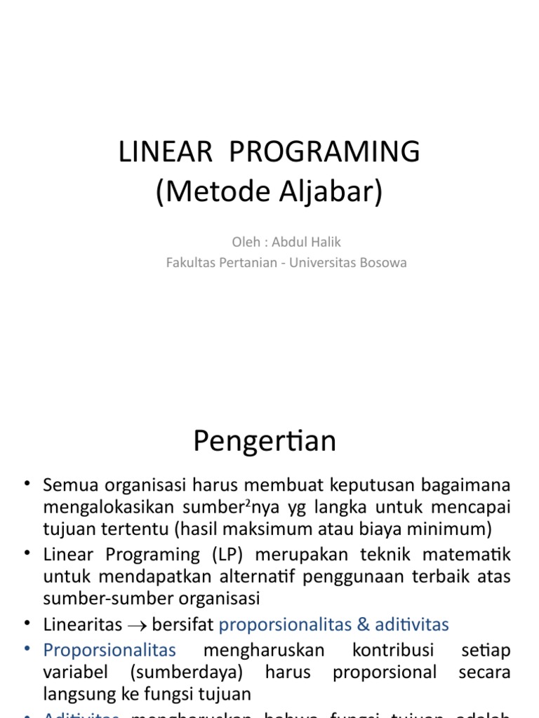 Kuliah 4. Linear Program Metode Aljabar Revisi | PDF