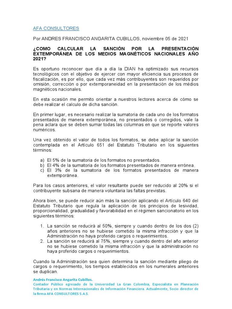 Calculo de Sancion Por Extemporaneidad en Medios Magnéticos PDF