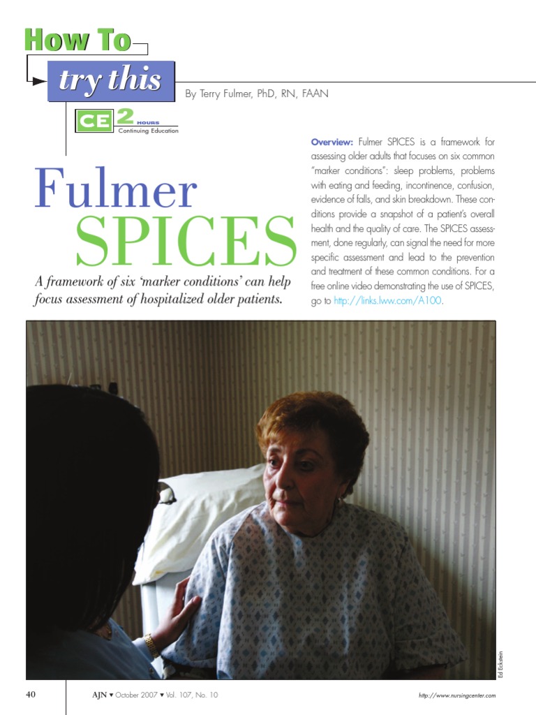 SPICES Assessment Tool Geriatrics Nursing