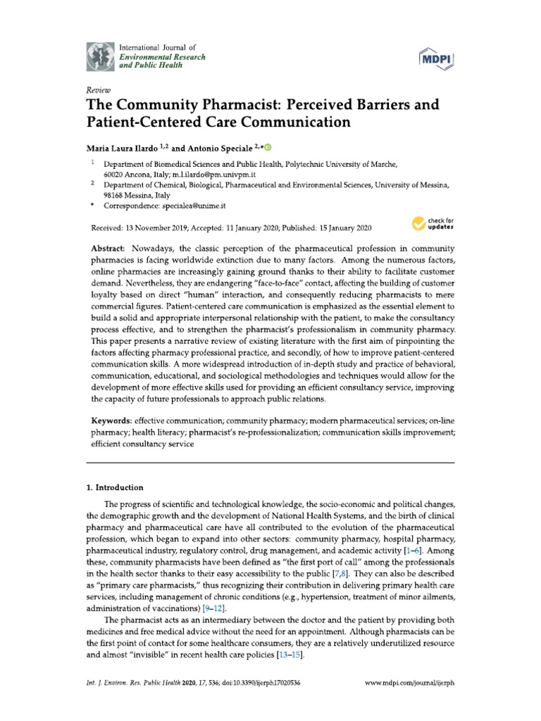 The Community Pharmacist Perceived Barriers and Patient-Centered Care ...