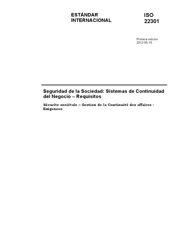 ISO - 22301 - Sistemas de Continuidad Del Negocio - Requisitos | PDF ...