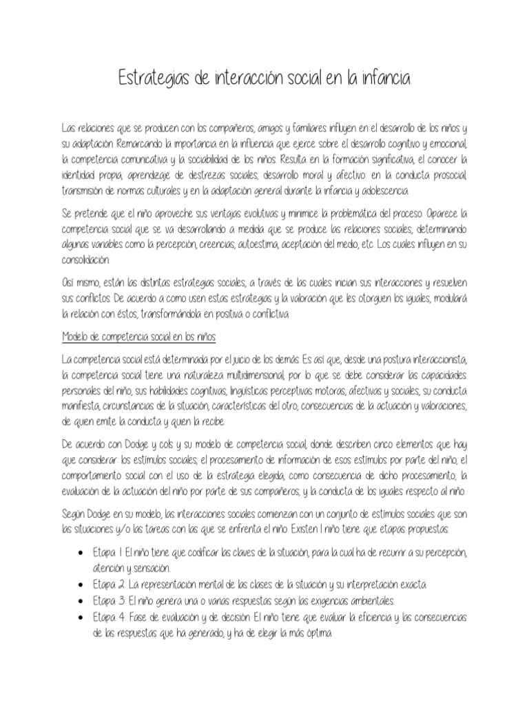 Estrategias de Interacción Social en La Infancia | PDF | Comportamiento ...