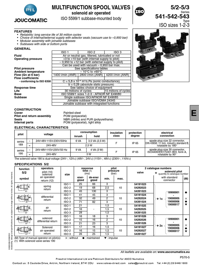 Series 541 542 543 - Joucomatic Solenoid Air Operated Spool Valve 17 ...