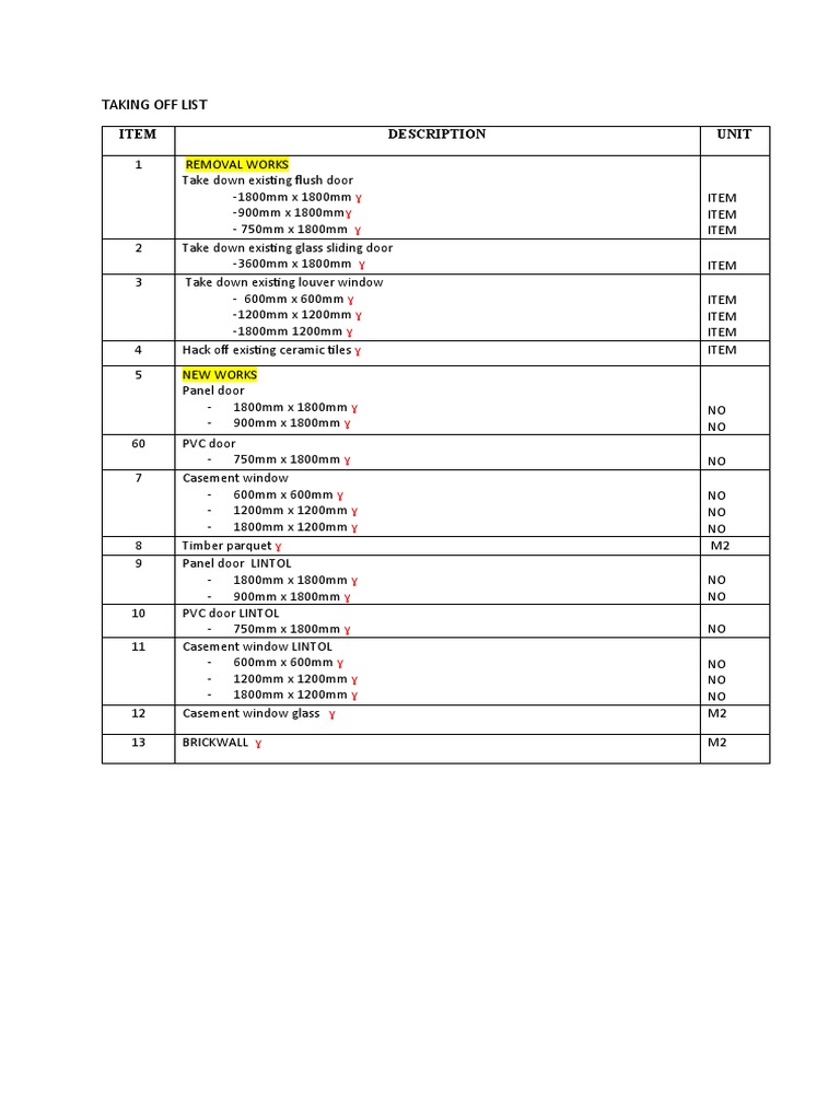 Window and Door Takeoff List | PDF | Door | Window
