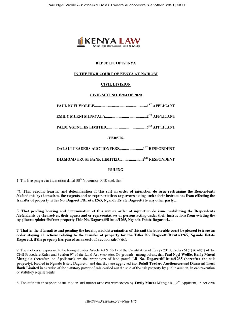 Civil Suit E204 of 2020 PDF Lawsuit Res Judicata