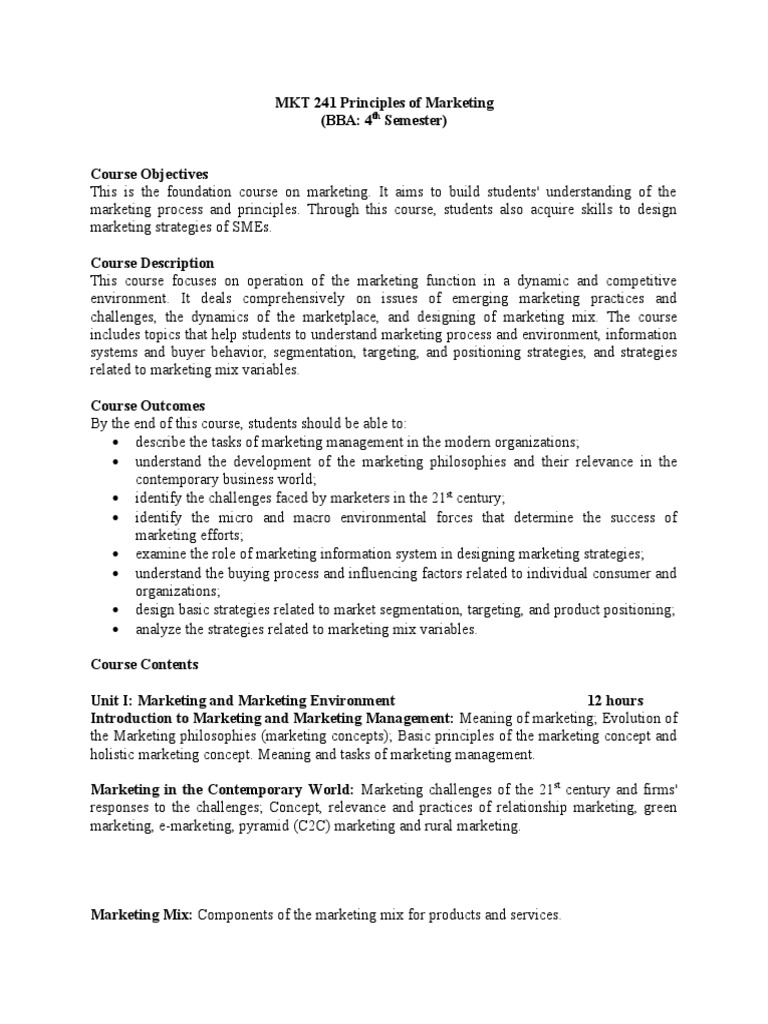 Principles of Marketing Overview BBA | PDF | Marketing | Consumer Behaviour